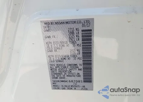2017 Nissan Pathfinder Sl z USA, uszkodzony, nr VIN 5N1DR2MM6HC687085